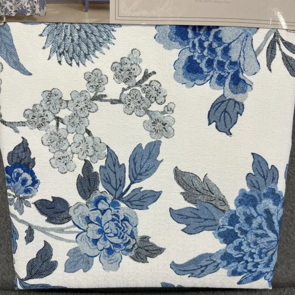 Market Street Bath Fabric Shower Curtain Floral cottage garden Thai Kingdom Blue